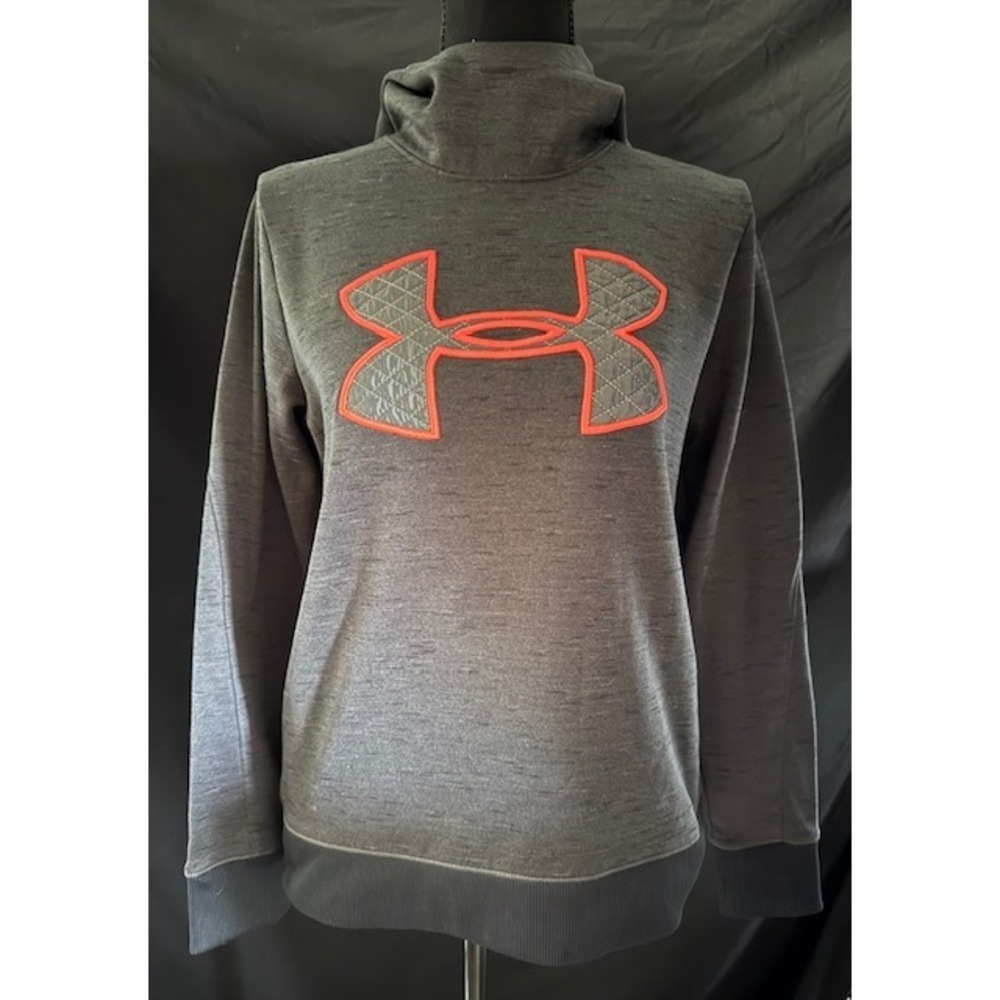 Under Armour ColdGear Womens Hoodie Gray Orange Logo Fleece Sweatshirt Small